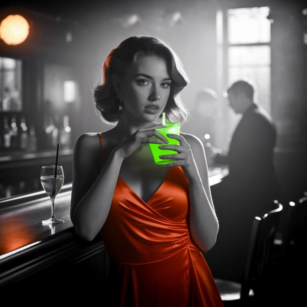 Neon Woman in Film Noir Scene