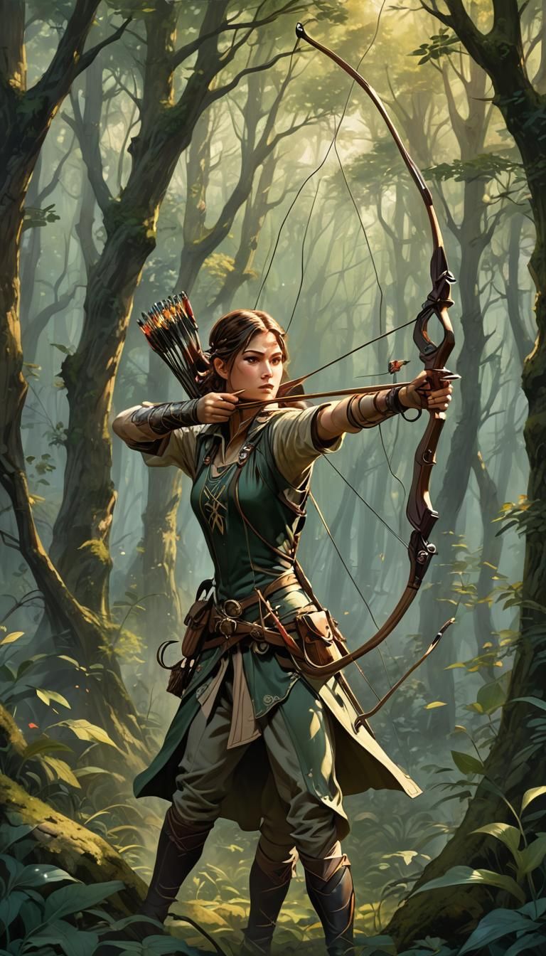 Archer in Fantasy Forest, Digital Painting