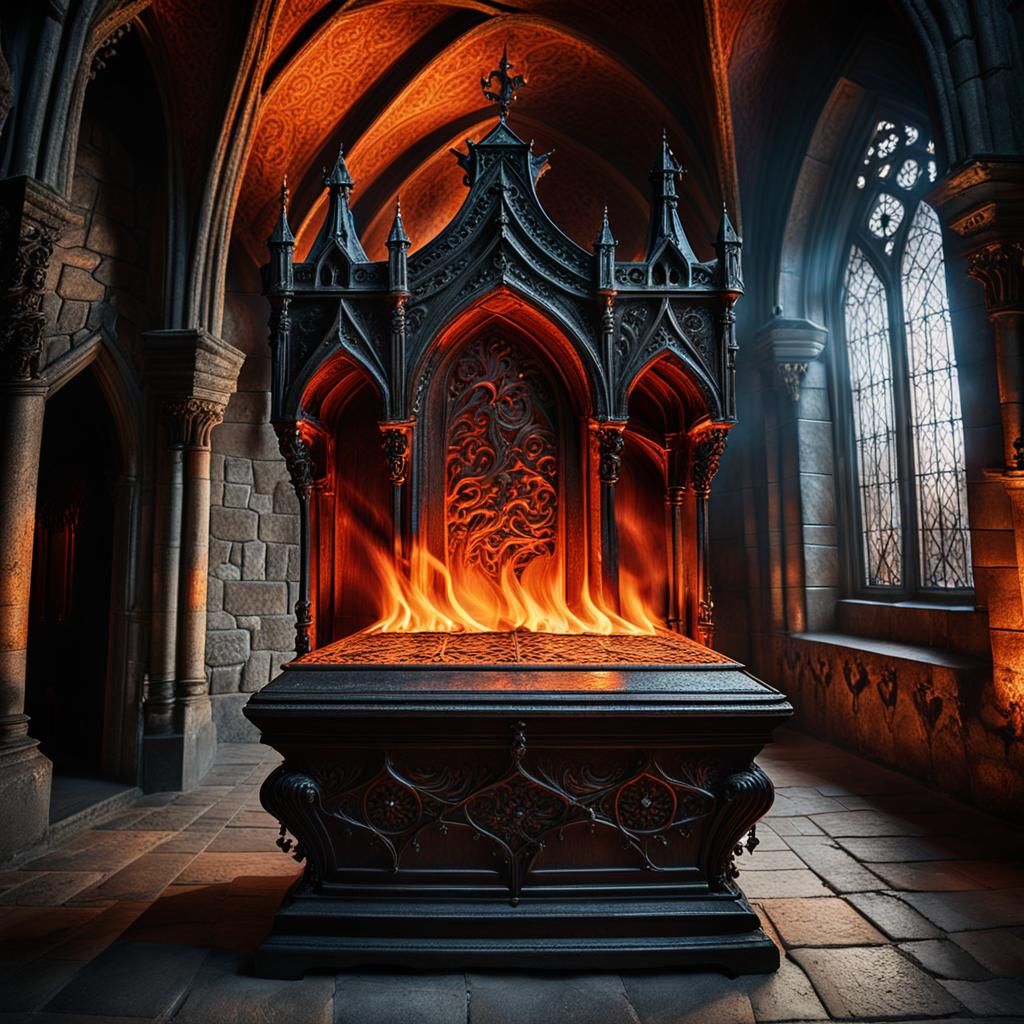 Dark Surrealism: Dracula's Flaming Coffin