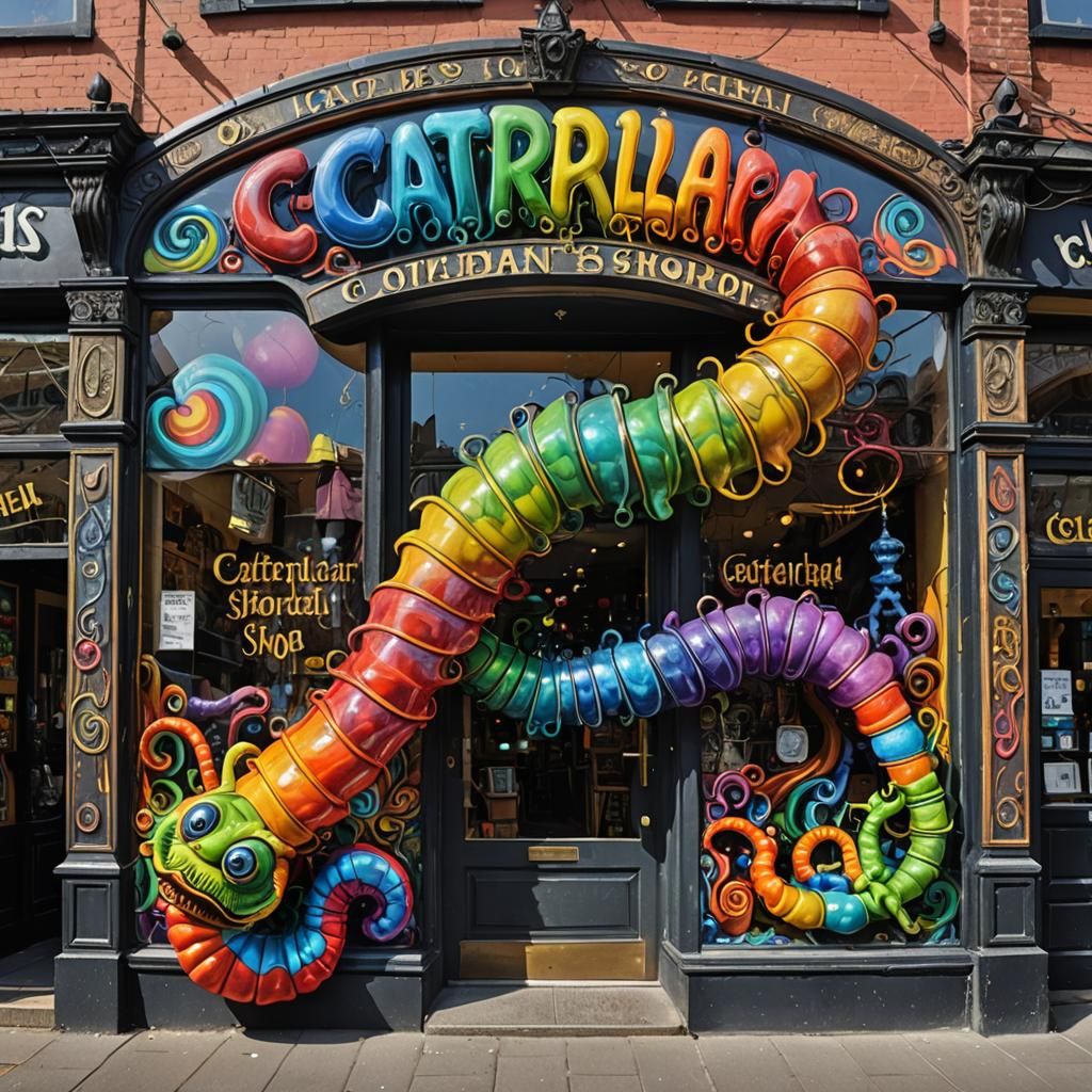 Vibrant Surrealist Sign: Caterpillar's Hookah Shop in Steamp...