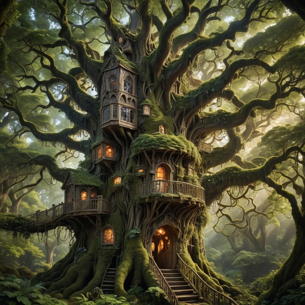 Enchanted Forest Treehouse with Bioluminescent Glow