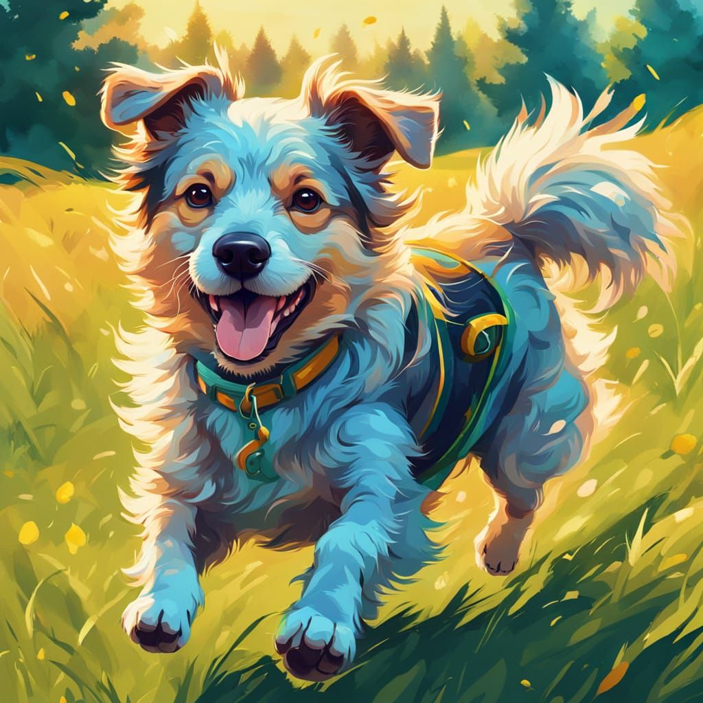 Whimsical Dog in Sunny Meadow
