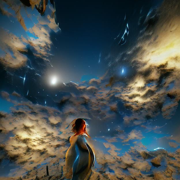 Woman Floating in Starry Sky
