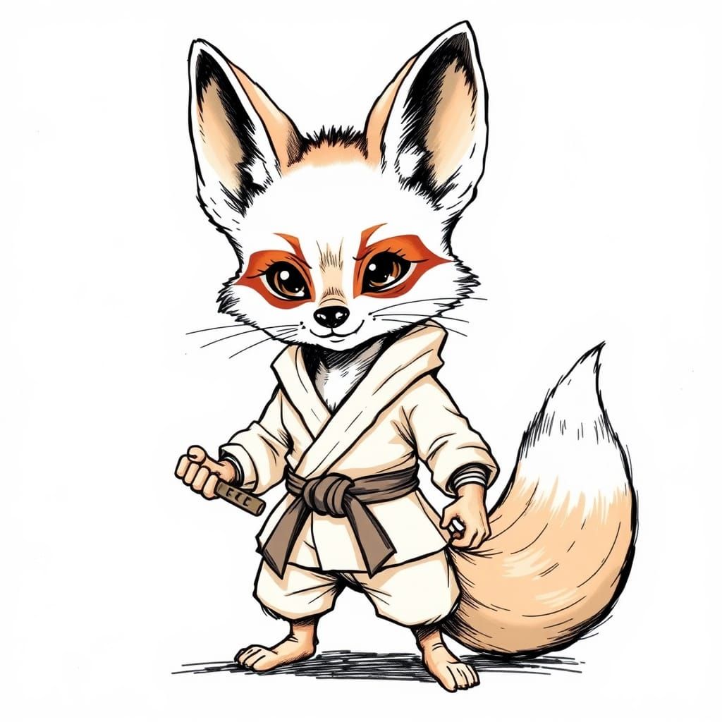 Fennec Fox Karateka in Manga Art Style