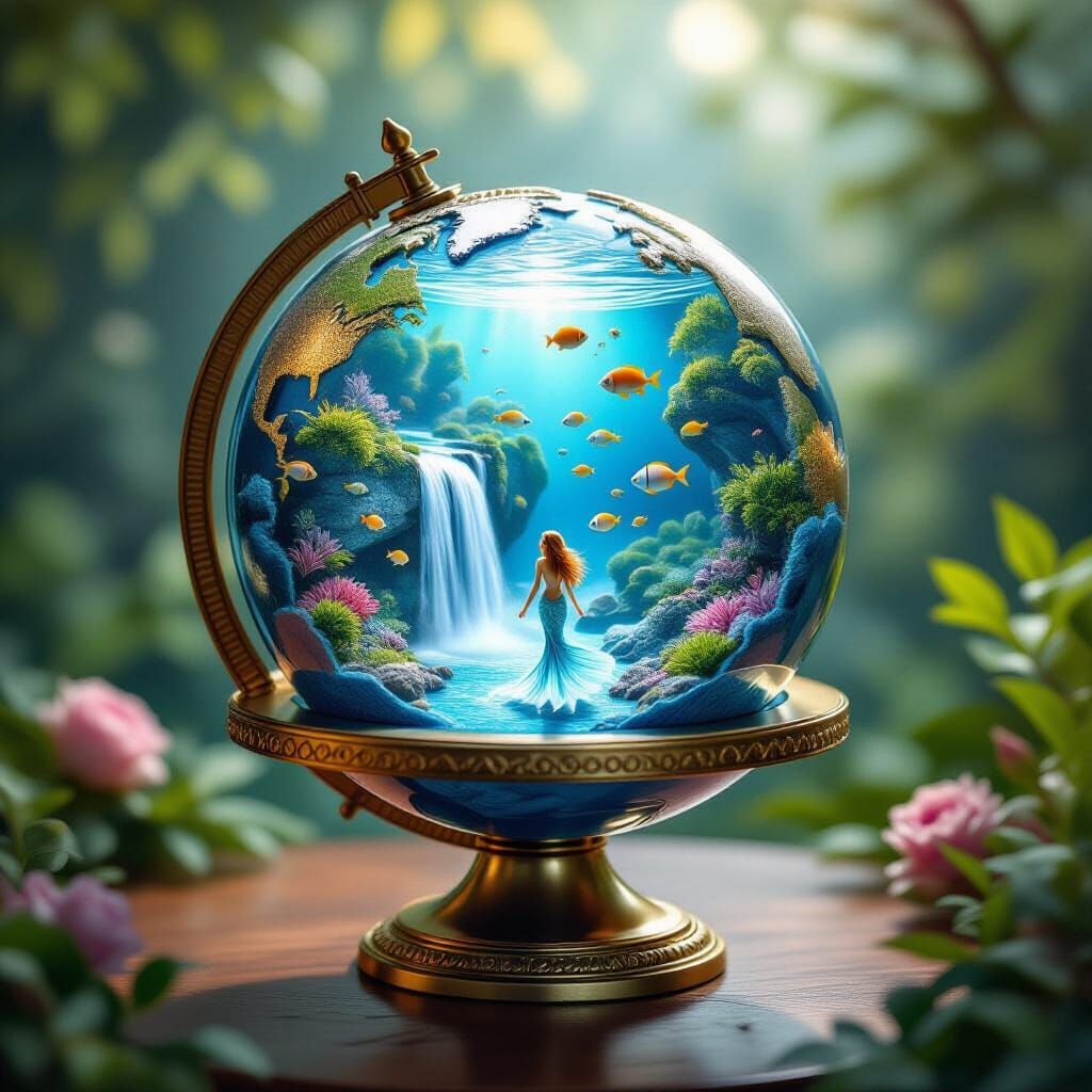 Underwater Kingdom Inside World Globe: 3D Render
