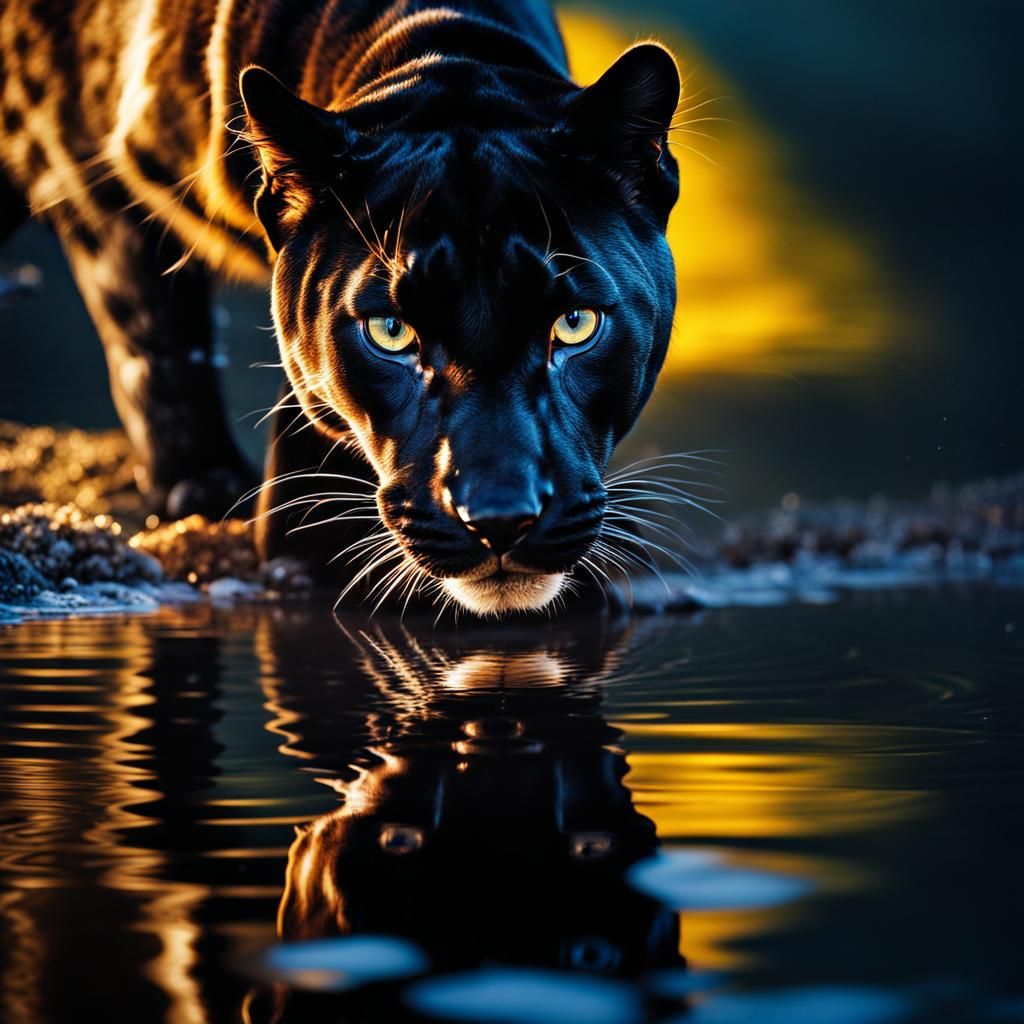 Panther Reflection in Moonlight: Hyperrealistic Double Expos...