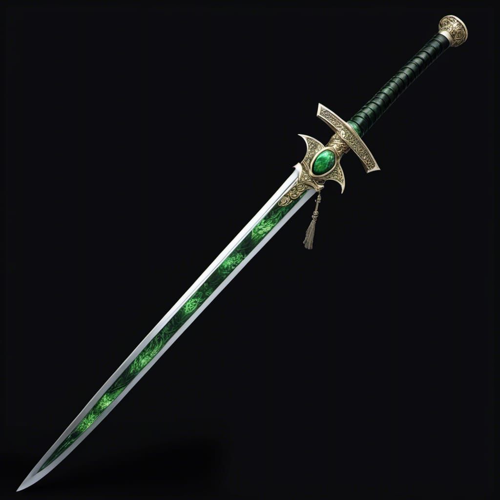Green Dragon Katana with Fractal Damascus Steel