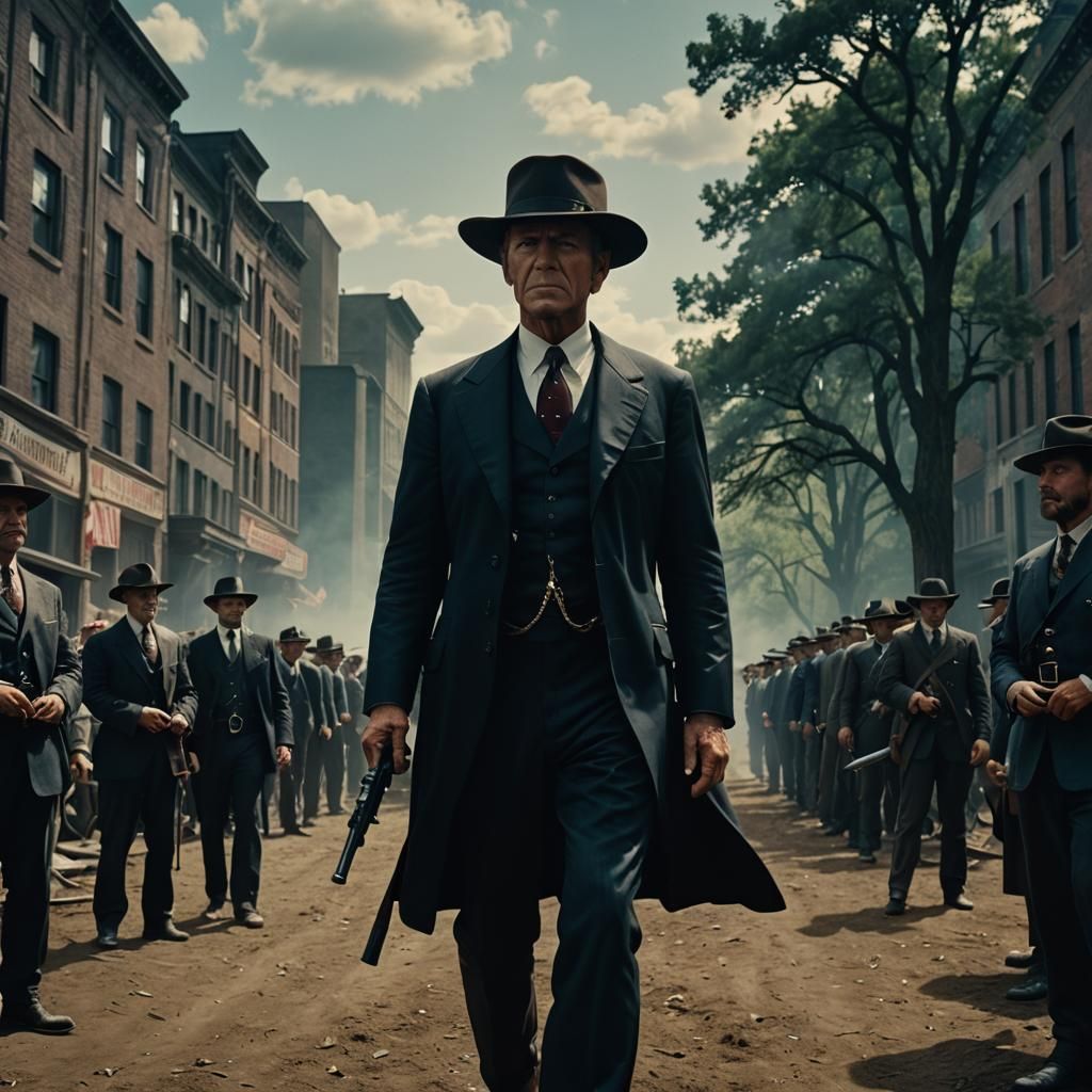 Dramatic Film Still of Outlaw President