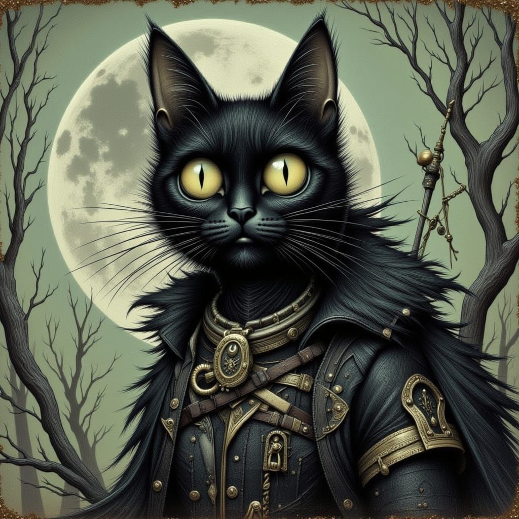 Gothic Cat Portrait in Manga Style