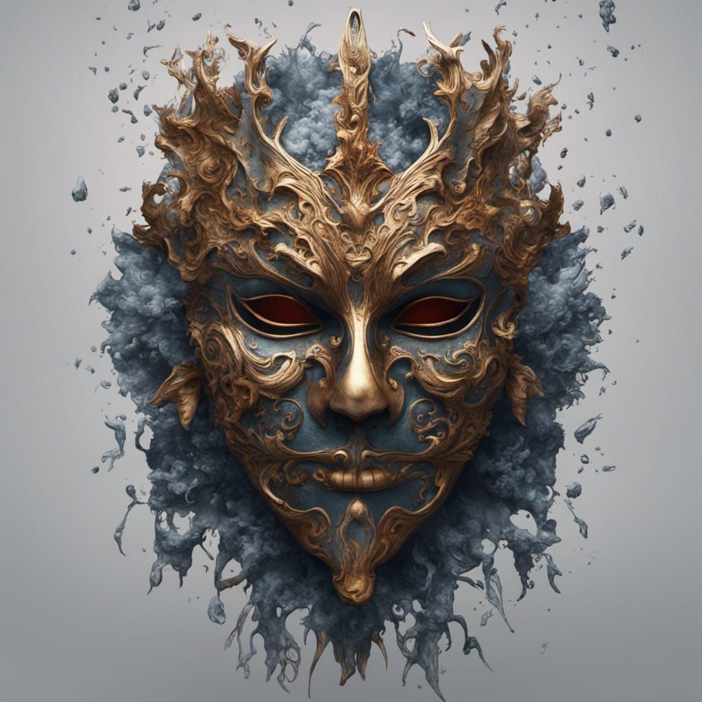 Dramatic Tragedy Mask Concept Art in Deep Color