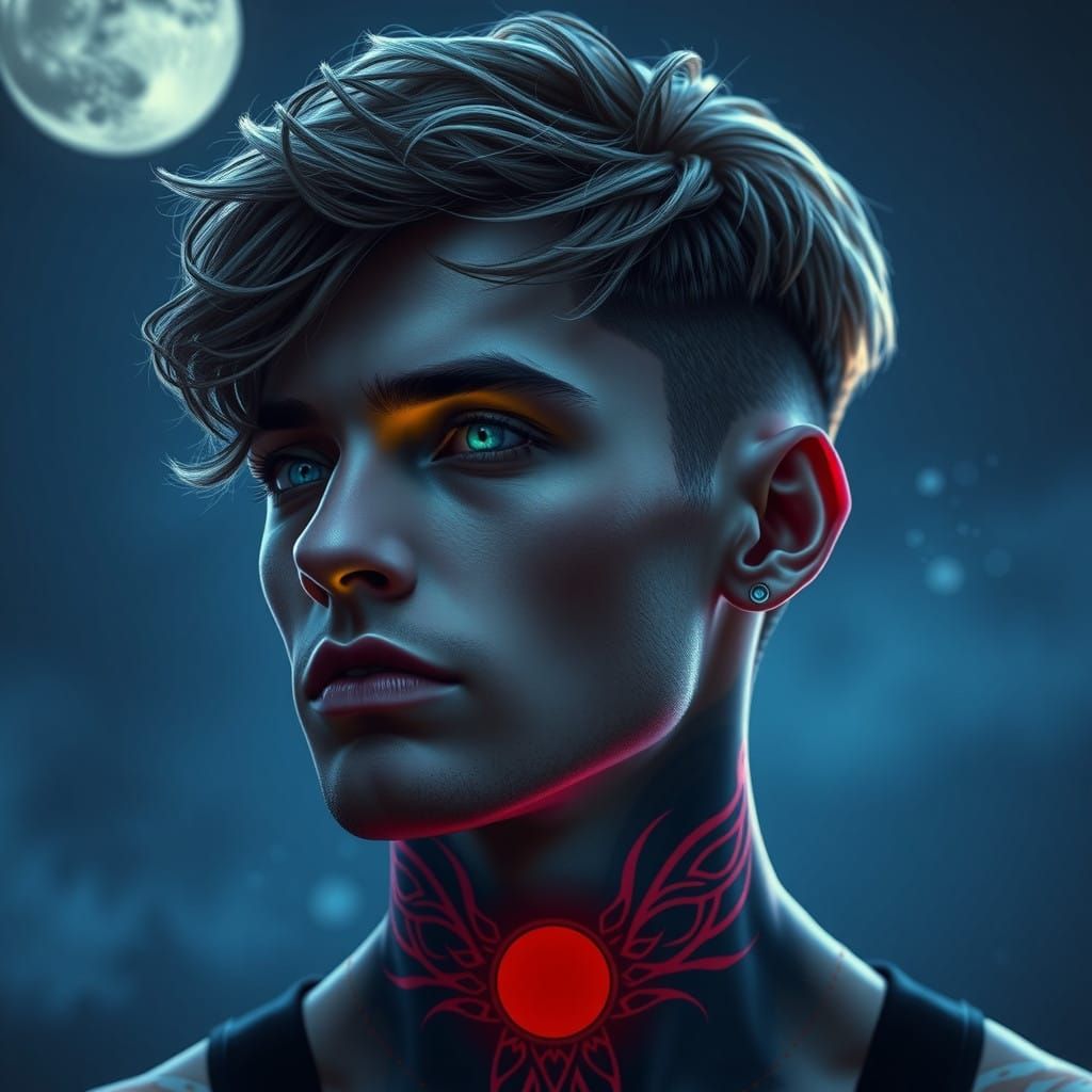 Ethereal, Androgynous Figure with Vibrant Tribal Tattoos