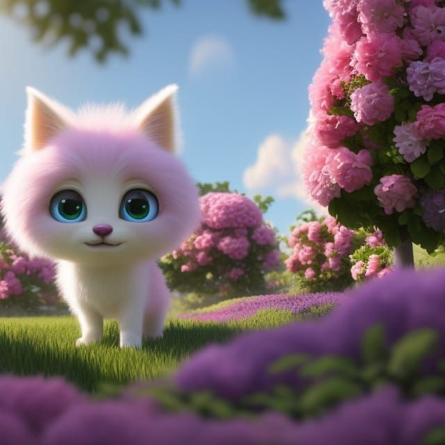 Adorable Fluffy Monster in Flower Field: 3D Digital Art