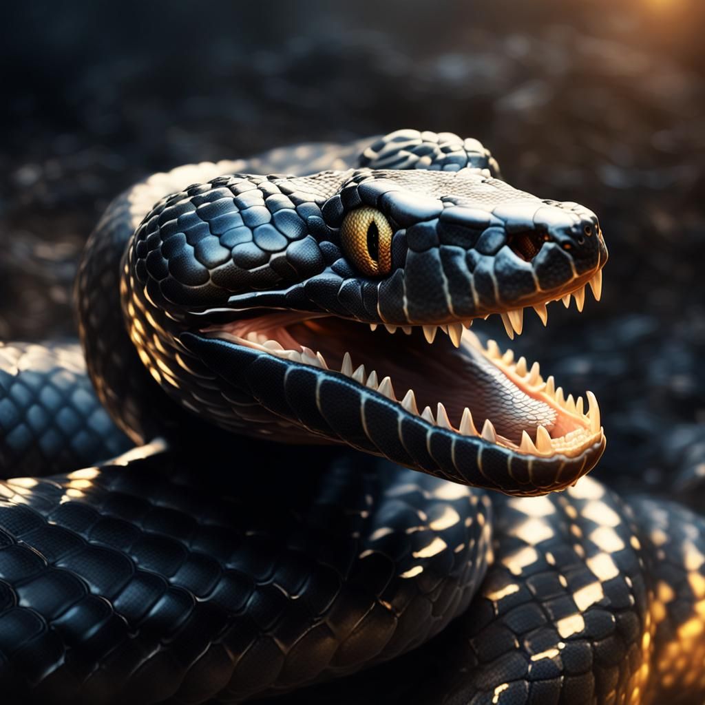 Hyperrealistic Black Snake Portrait in Golden Hour Lighting