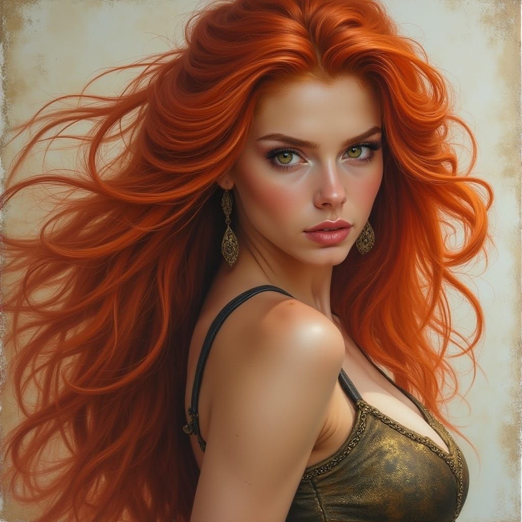 Redhead Model in Epic Fantasy Art Style