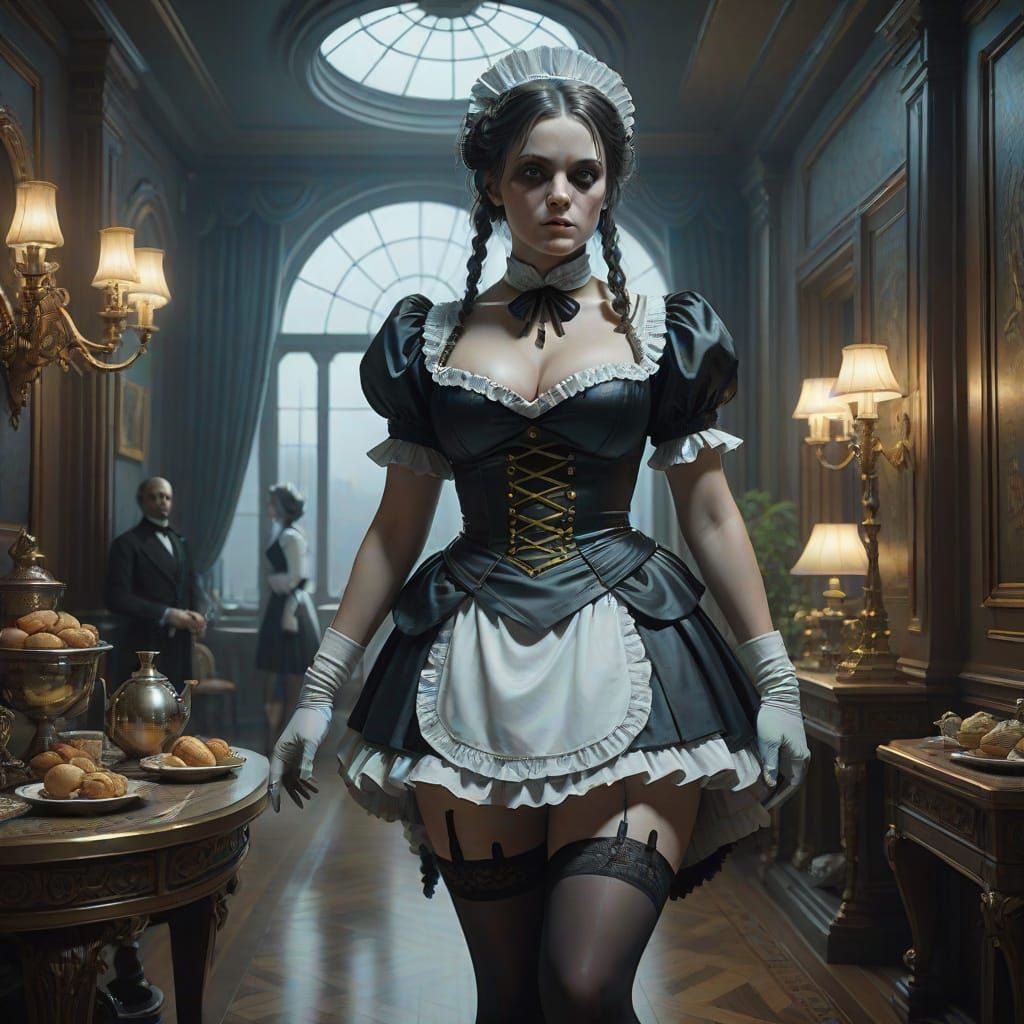 Android Maid in Futuristic Penthouse, Cinematic Style