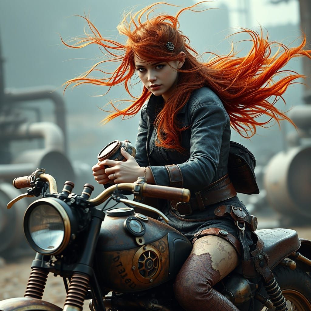 Steampunk Princess Rides Free amidst Industrial Chaos