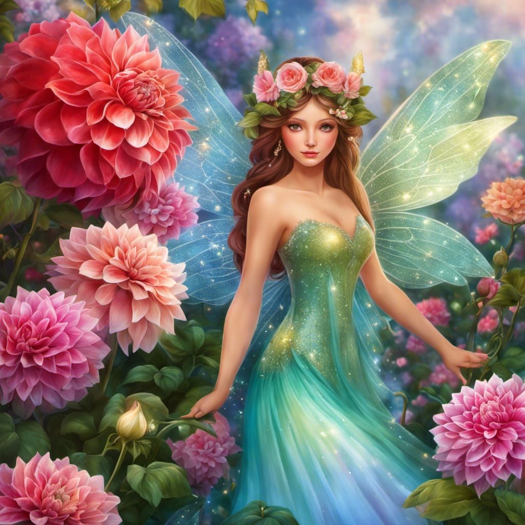 Enchanting Fairy with Sparkling Wings in Dream Garden