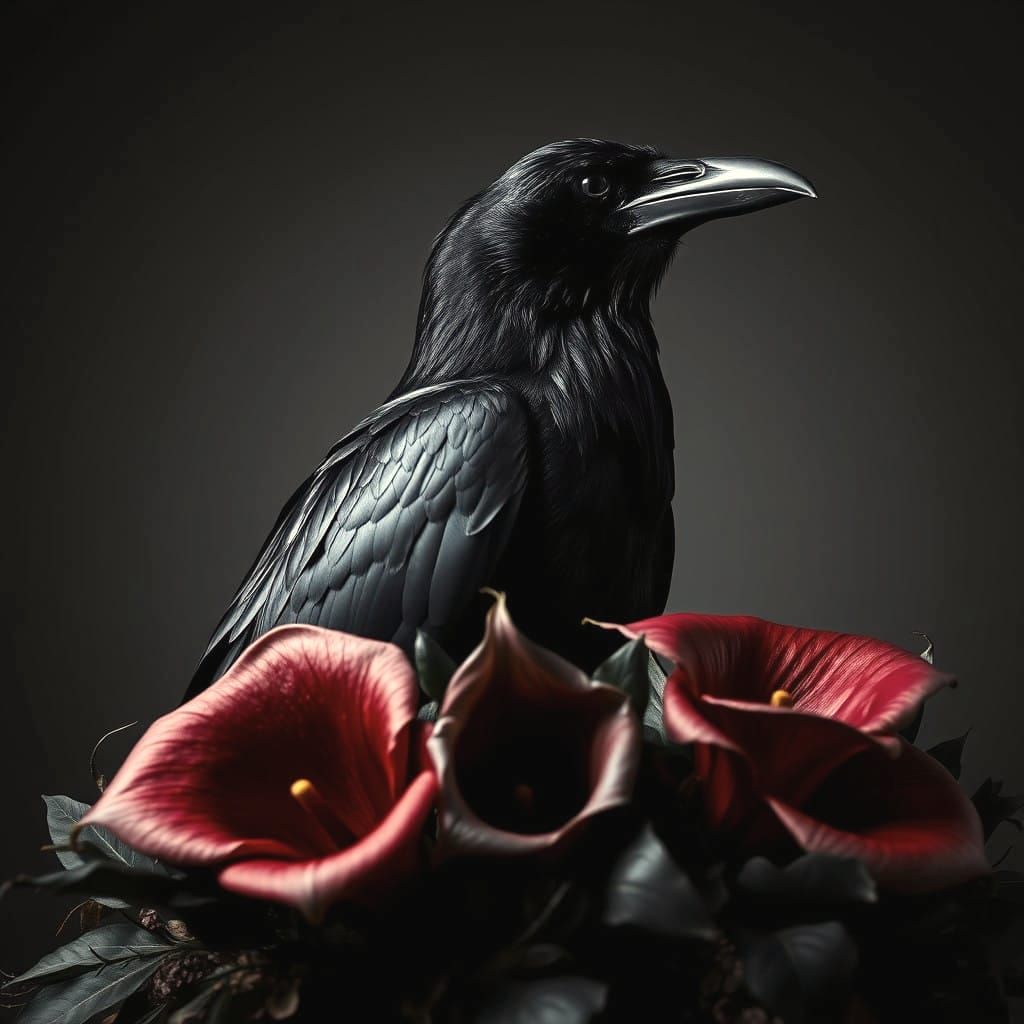 The raven and flowers