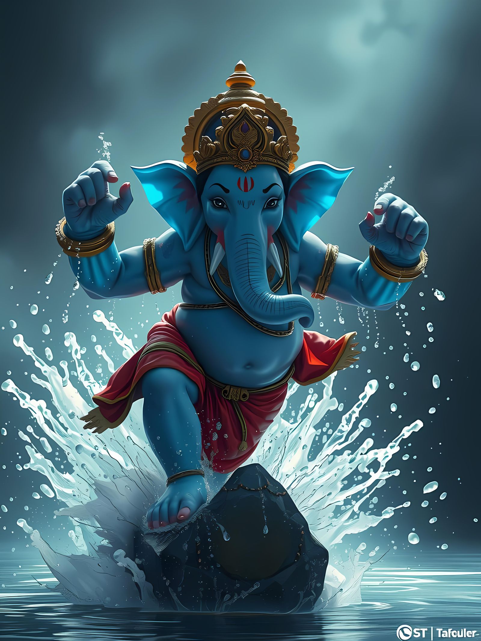 Adorable Ganesha Made of Blue Water