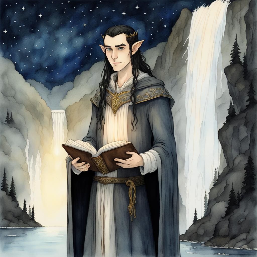 Watercolor Elf Lord in John Bauer Style