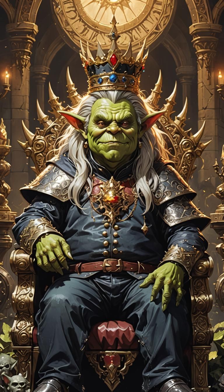 Fantasy Anime Goblin King on Extravagant Throne
