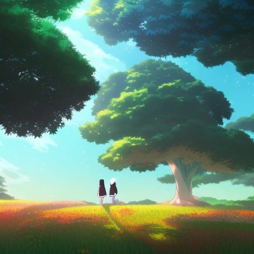 Psychedelic Autumn Landscape in Anime Style