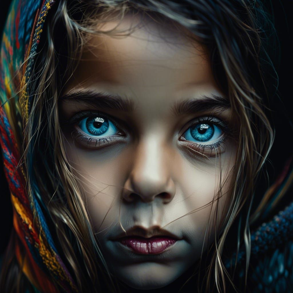Detailed Portrait of a Girl with Blue Eyes