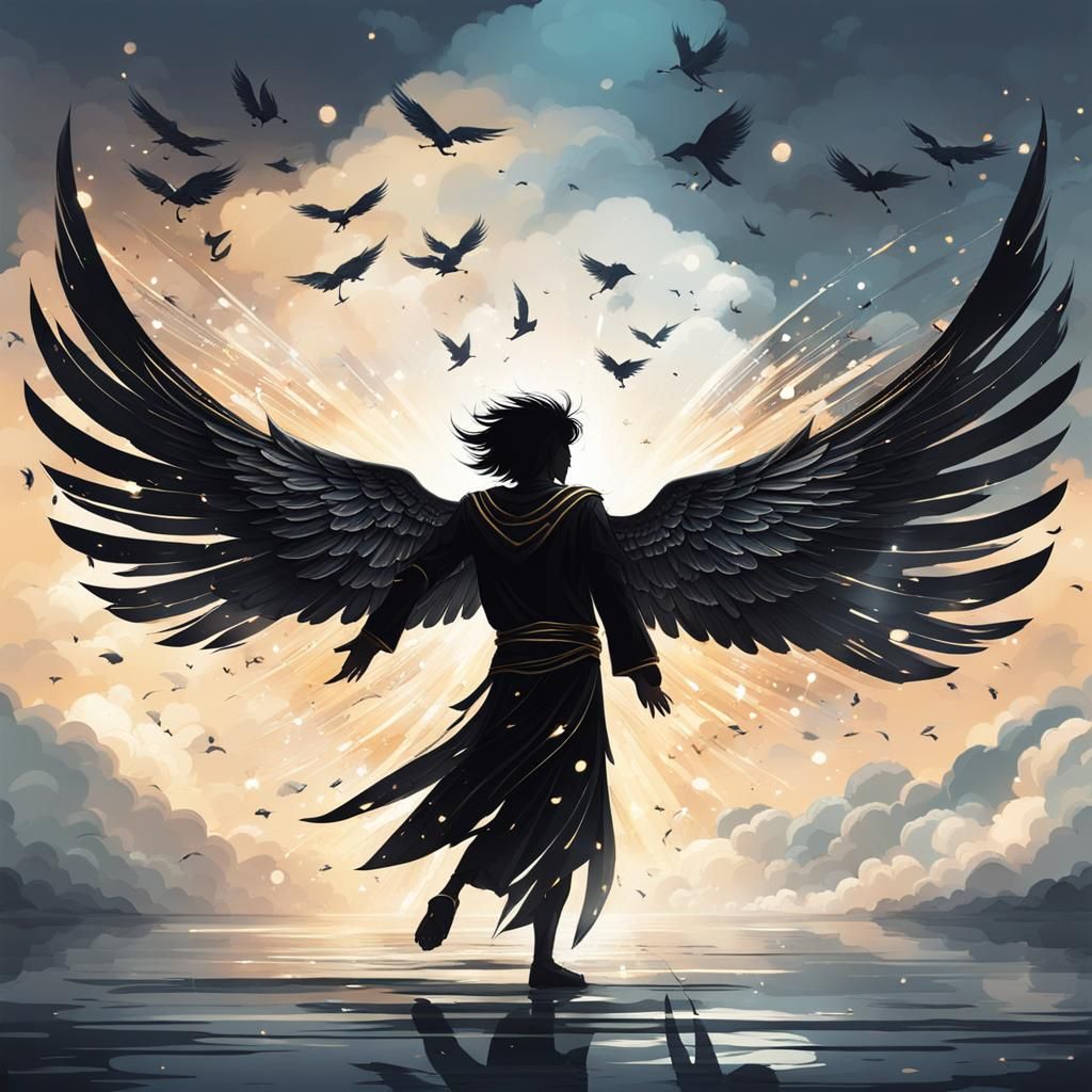 Dramatic Icarus with Black Wings Splash Art