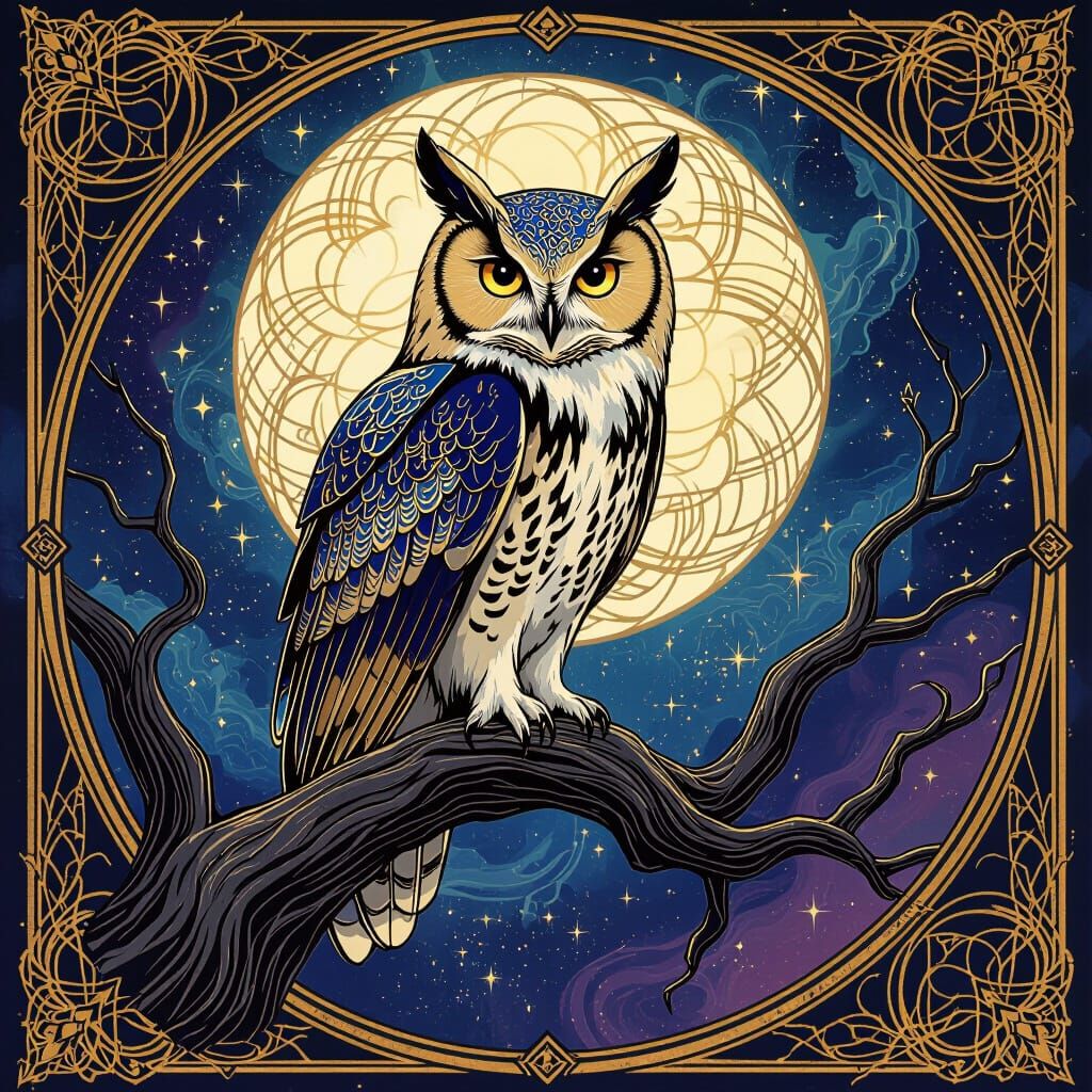 Art Deco Majestic Owl in Nebula