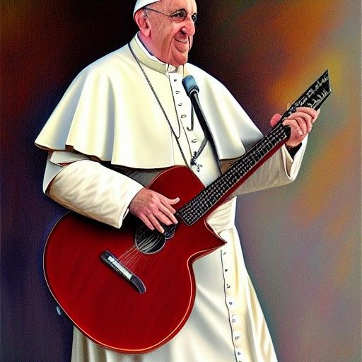 Pope Bergoglio Shreds Metal Guitar: Oil Painting