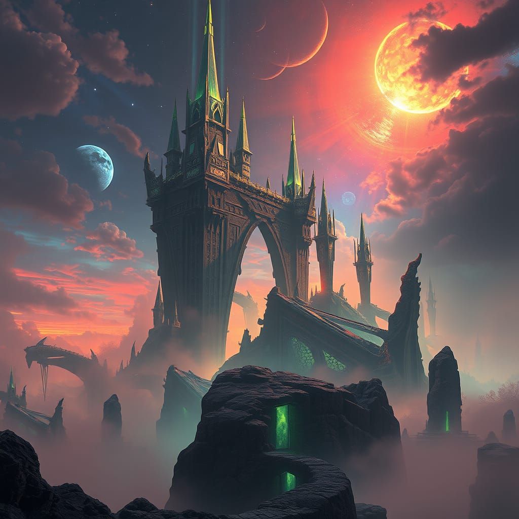 Futuristic Fantasy Realm Concept Art in Vibrant Colors