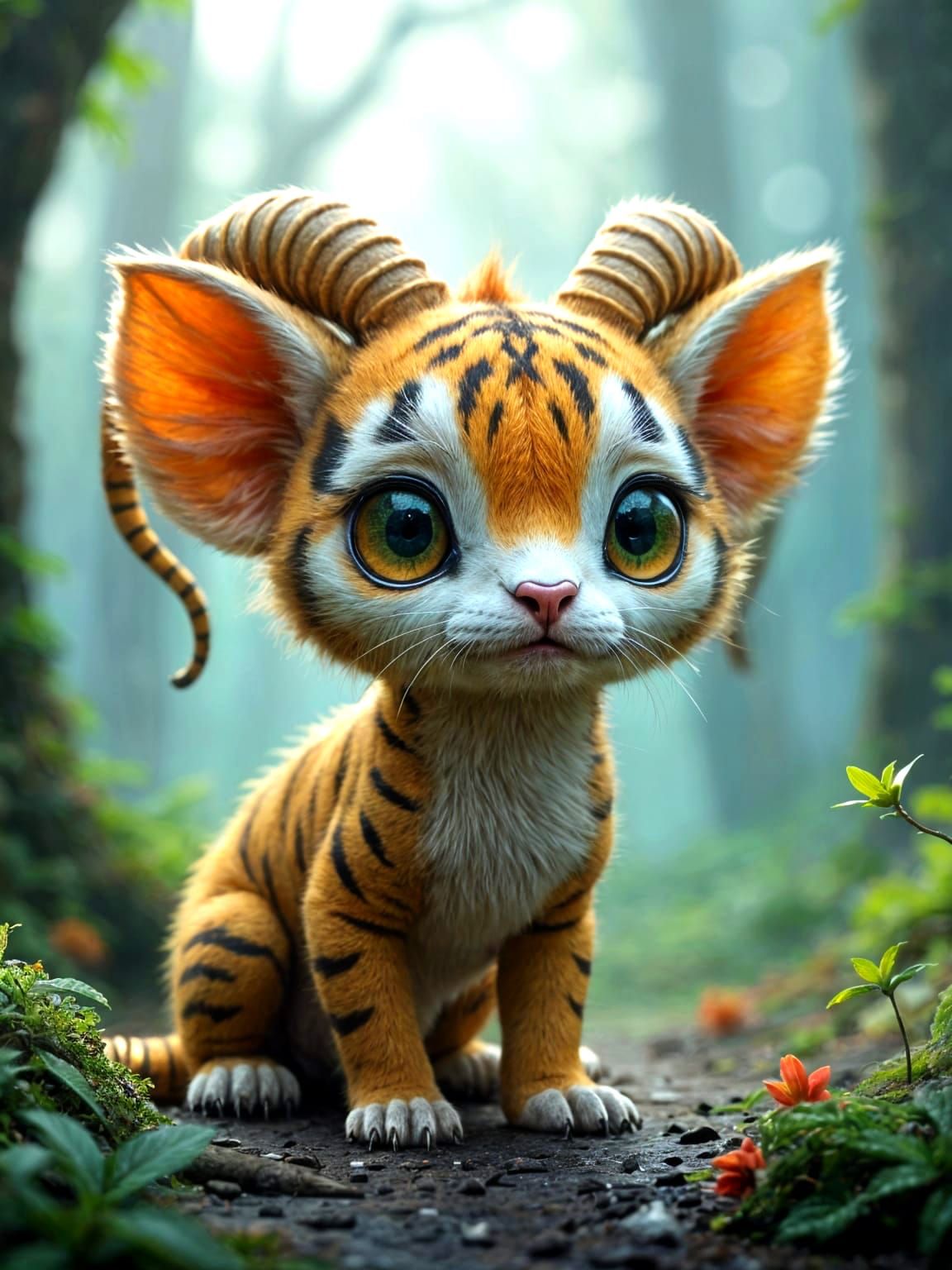 Chibi Tiger-Iguana Hybrid in Fantasy Forest