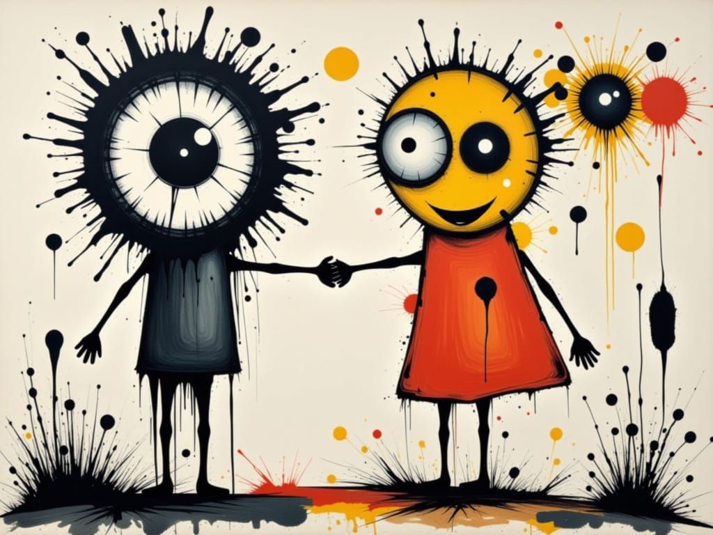 Abstract Stick Figures Exchanging Giant Eyes