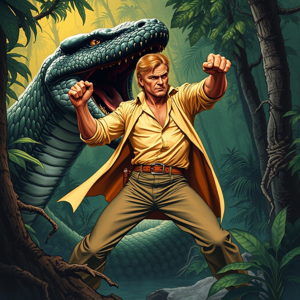 Doc Savage Battles Giant Python in Jungle