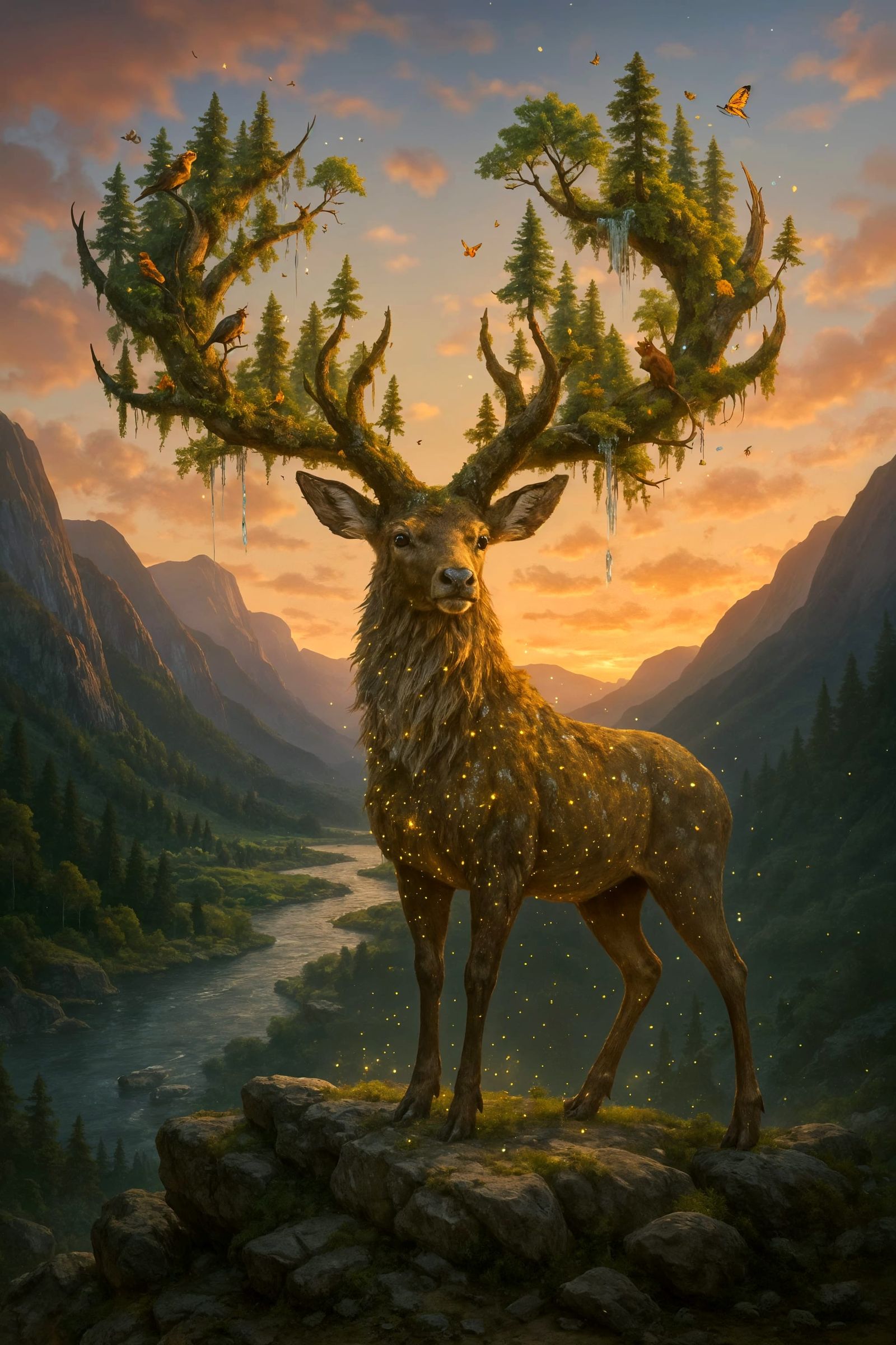 Crystalline Deer Portrait with Bioluminescent Aura
