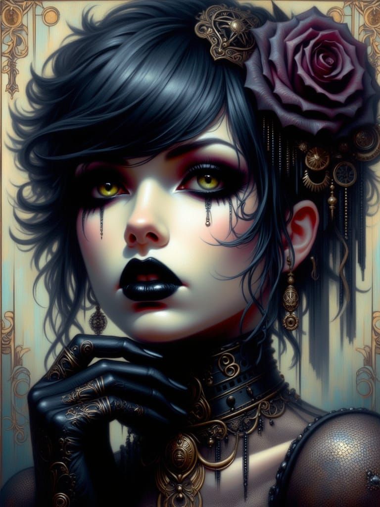 Captivating Goth Woman Portrait in Digital Art Style