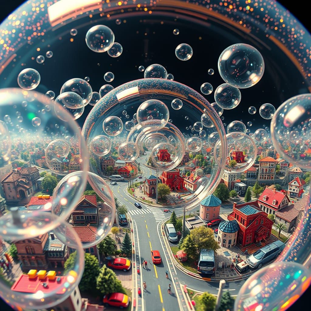 Surreal Bubble Worlds with Hyper-Realistic Miniature Scenes