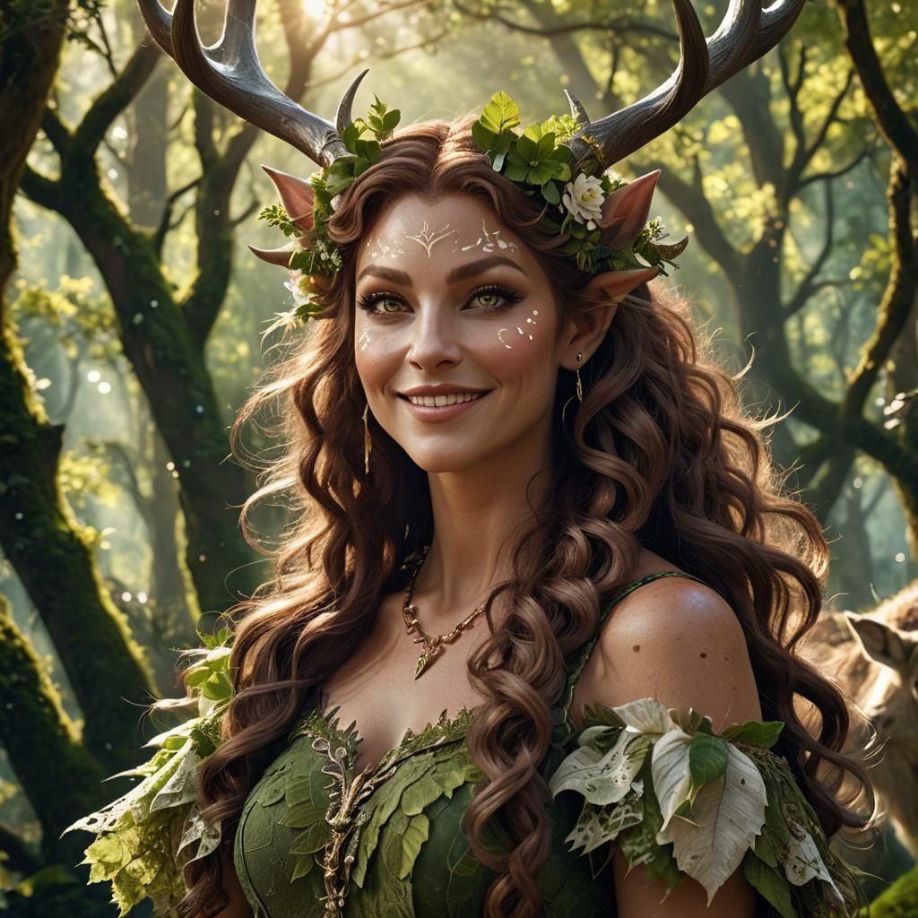 Smiling Satyr Portrait with Forest Flowers, Klimt Influence