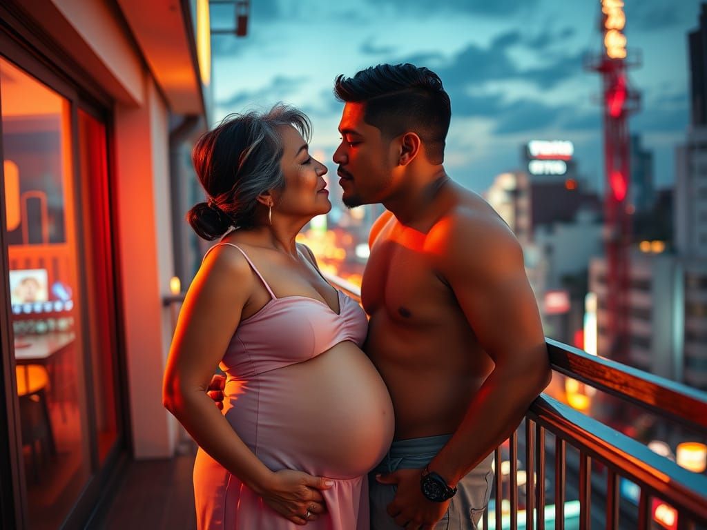 Pregnant Woman and Boyfriend Share Tender Moment in Tokyo