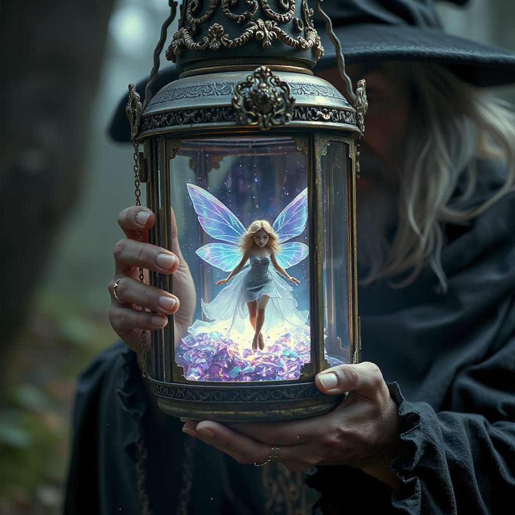 Enchanted Lantern Captures a Fairy: Dark Fantasy Art