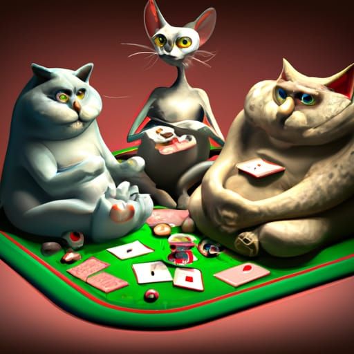 Cats Playing Poker as 3D Digital Art