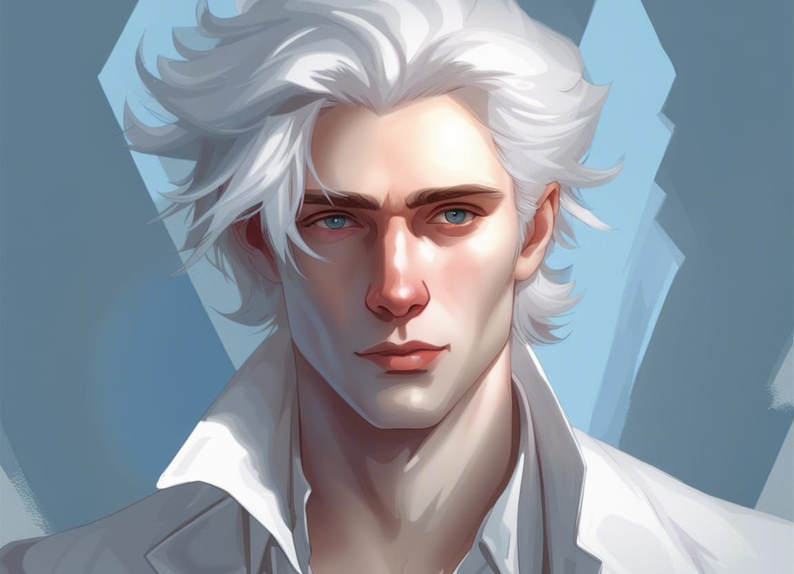 Detailed Portrait of a Young Man with Silver Hair