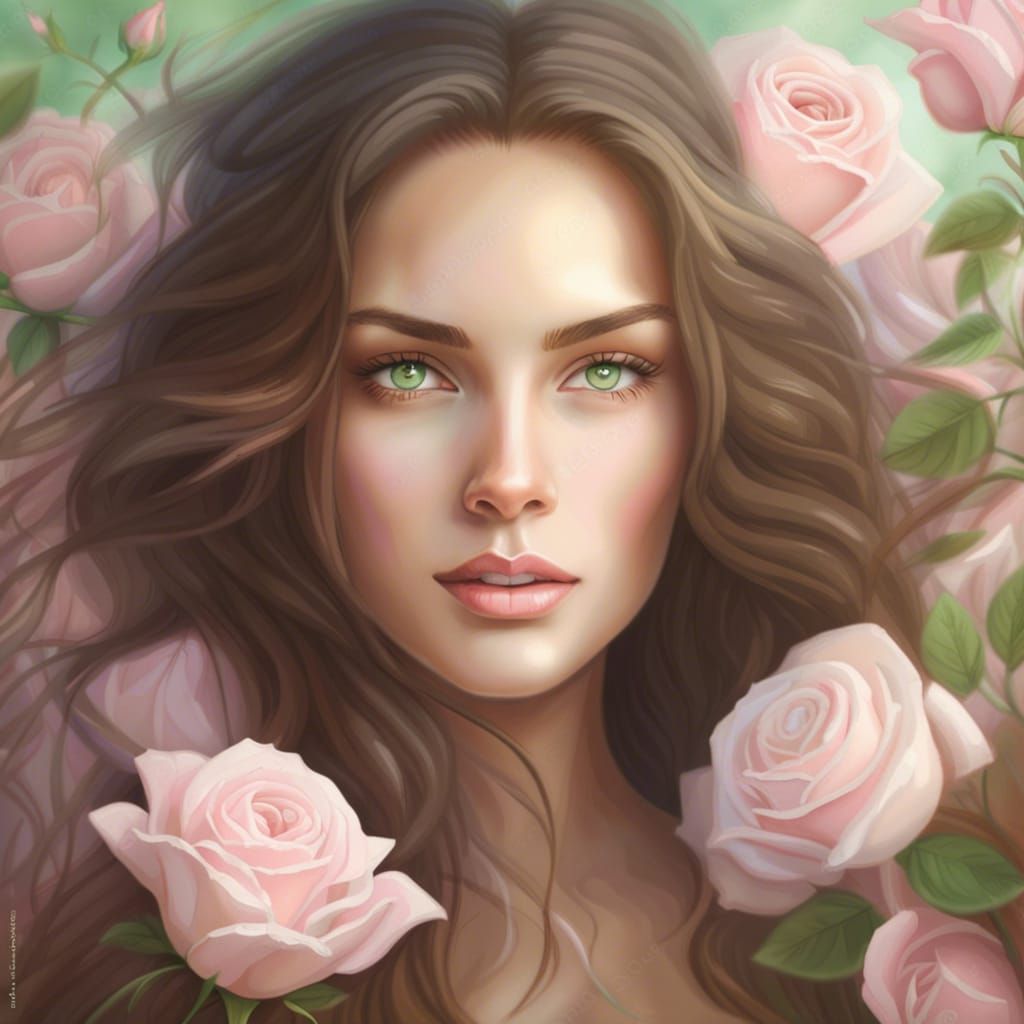 Stunning Girl in Rose Field Portrait