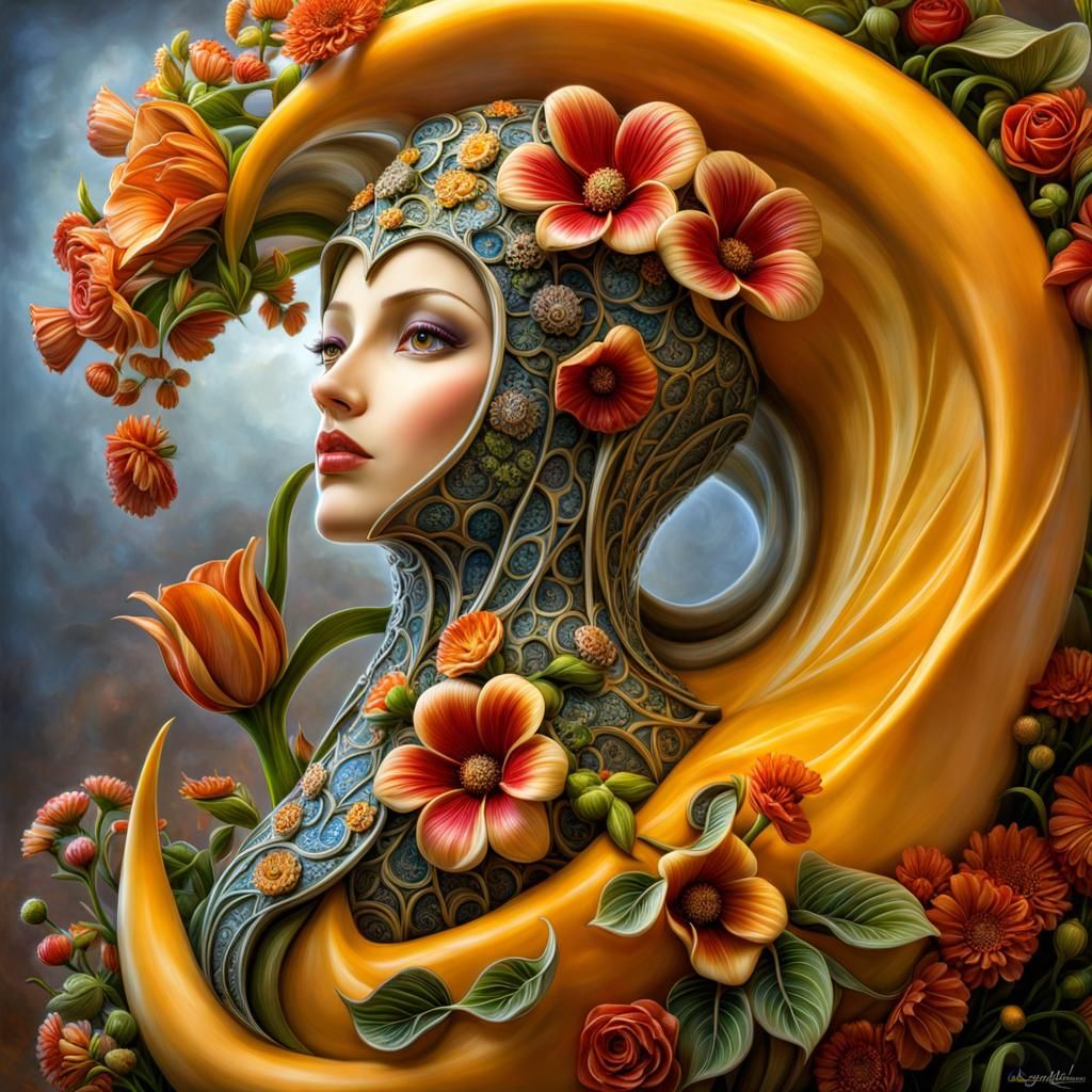 Fantasy Creature with Cheese Flowers, Gaudí Style