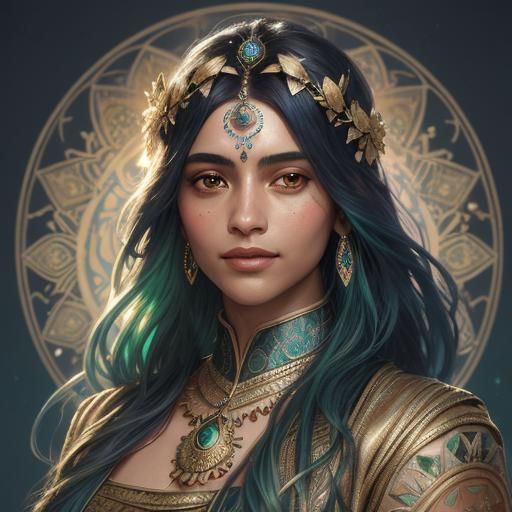 Indian Woman Portrait in Art Nouveau Style