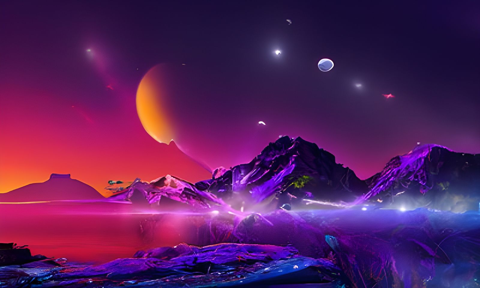 Photorealistic Galaxy Landscape with Mountain Planet