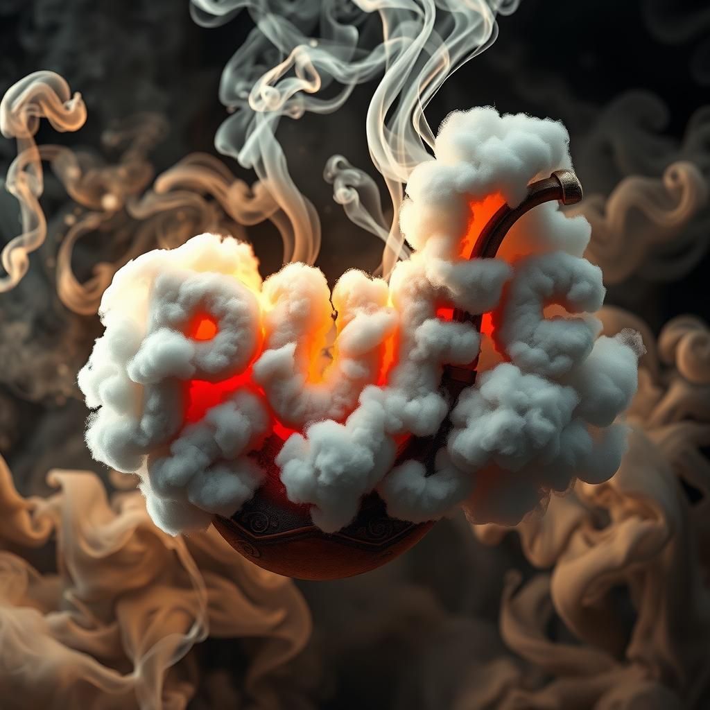 Ethereal Pipe: "PUFF" Made of Smoke, in Burtonesque Style