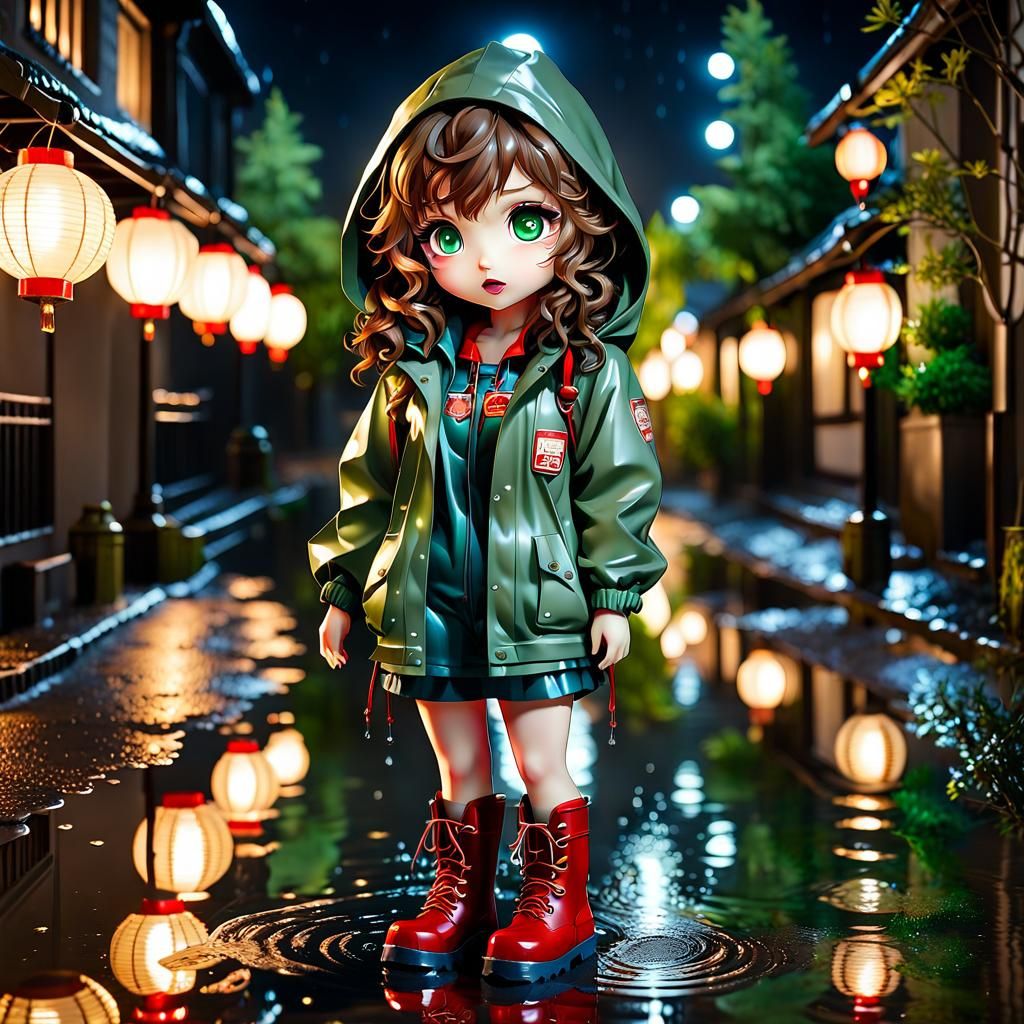 Chibi Girl in Rain, 3D Anime Art
