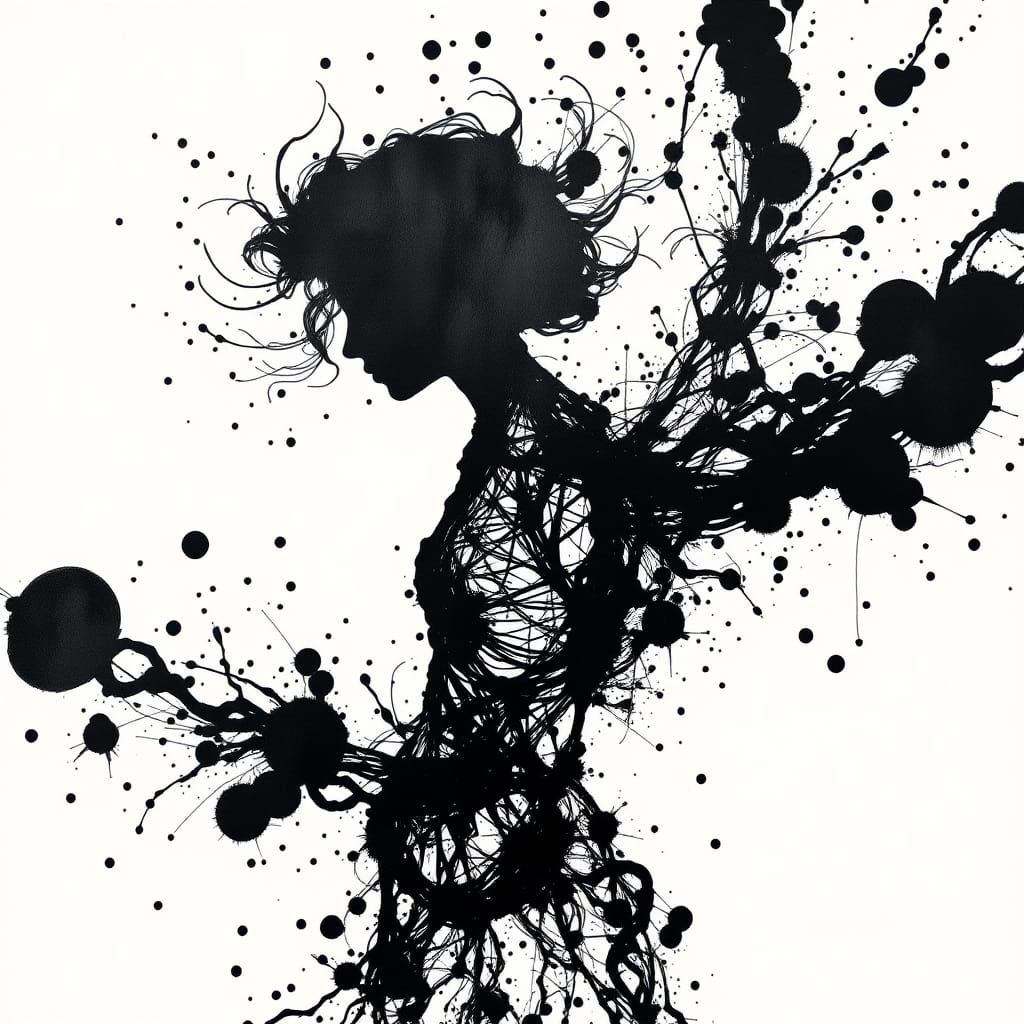 Abstract Ink Silhouette in Style of Pollock and Kline