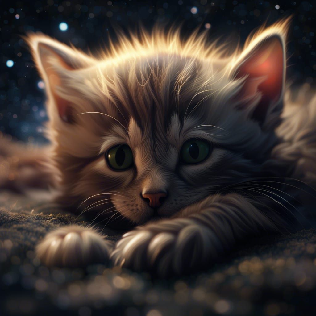 Kitten Gazing at Stars: A Digital Masterpiece